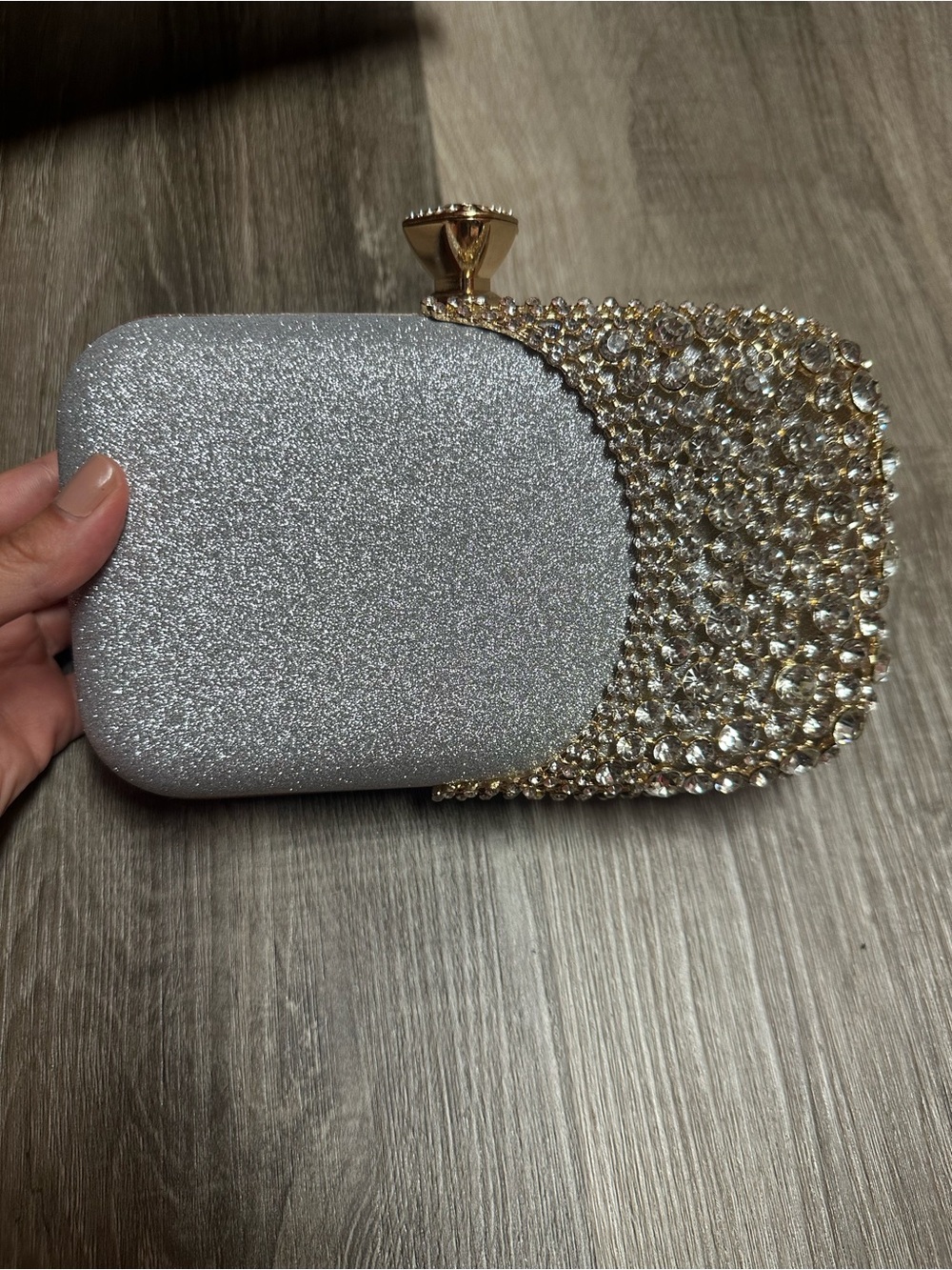 Rhinestone-Embellished Silver Evening Clutch